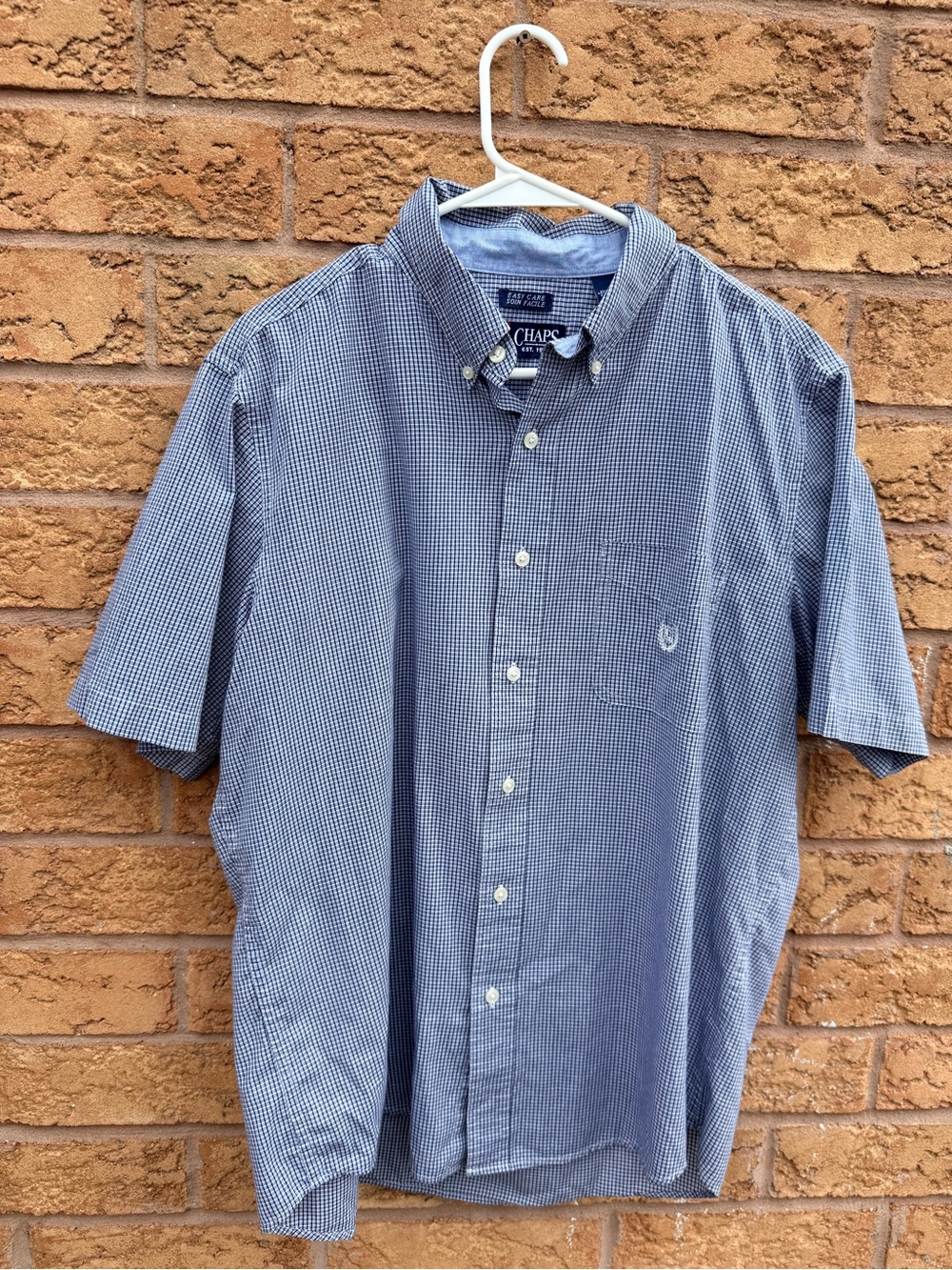4/$25 • Chaps Men’s Blue Check Button-Down Short Sleeve Shirt